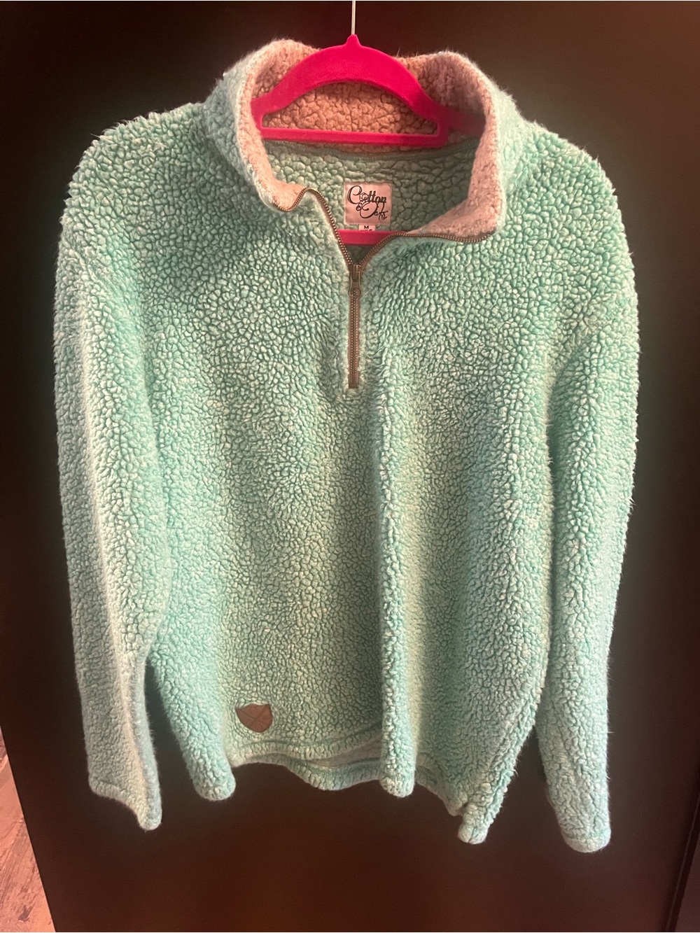 Cotton & Oats Mint Green Sherpa Half-Zip Turtleneck